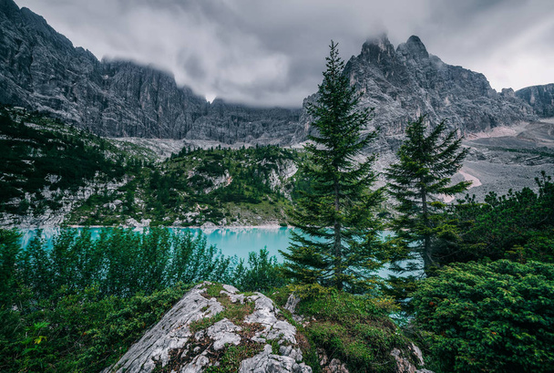 Sorapis jezero, Dolomity, Alpy, Itálie - Fotografie, Obrázek