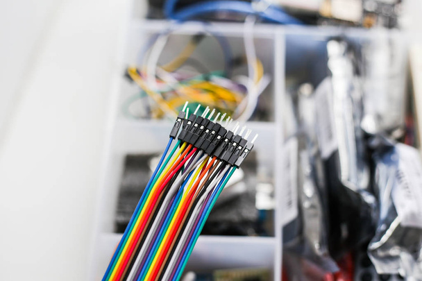 Colourful electronics cords close up - Фото, изображение