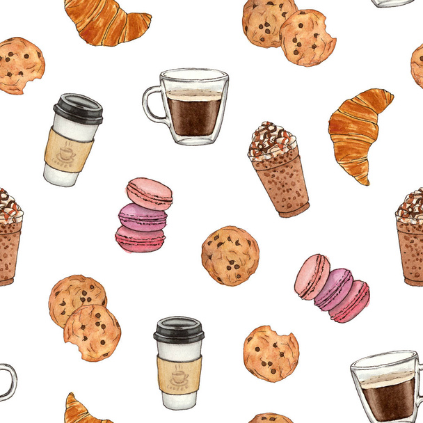 akvarell kávé és édességek - Fotó, kép