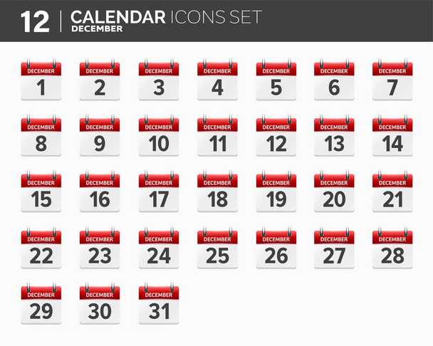 December. Calendar icons set. Date and time. 2018 year. - Vector, Image