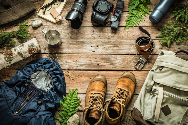 Camping or adventure trip scenery concept (flat lay) - Photo, image