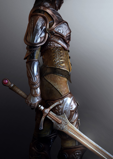 Ridder in de middeleeuwse Fantasy-plaat en Leather Armor, close-up - Foto, afbeelding