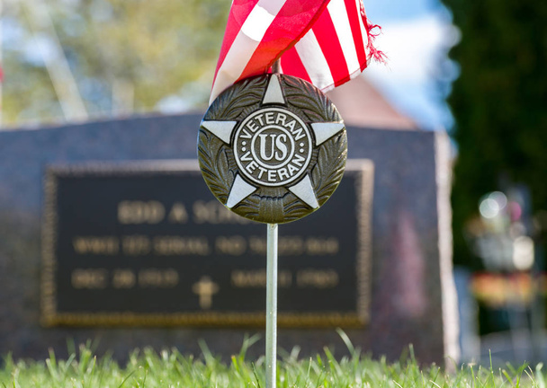 Marcador veterano de los Estados Unidos en el cementerio
 - Foto, imagen