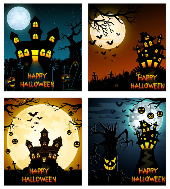 Szczęśliwy transparent Halloween przerażające drzewa i zamek - Wektor, obraz