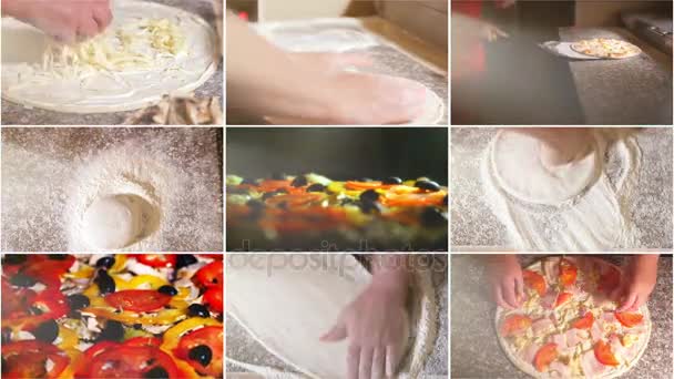 Pizza kochen. Collage. 4k. - Filmmaterial, Video
