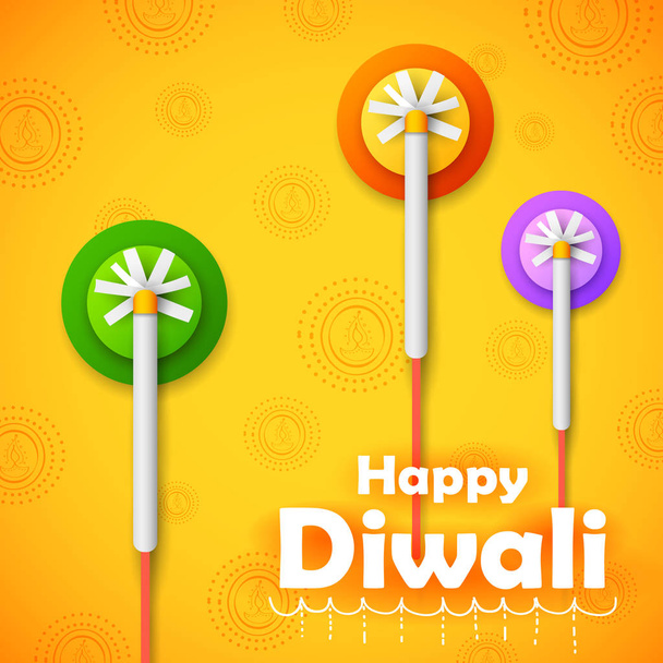 Colorful firecracker on Happy Diwali Holiday background for light festival of India - Vector, Image