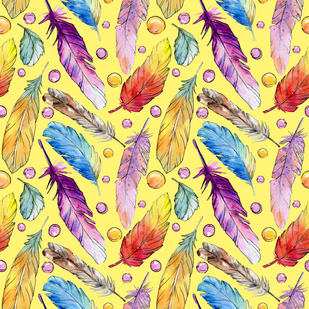 Watercolor bird feather pattern from wing. - Foto, Imagem