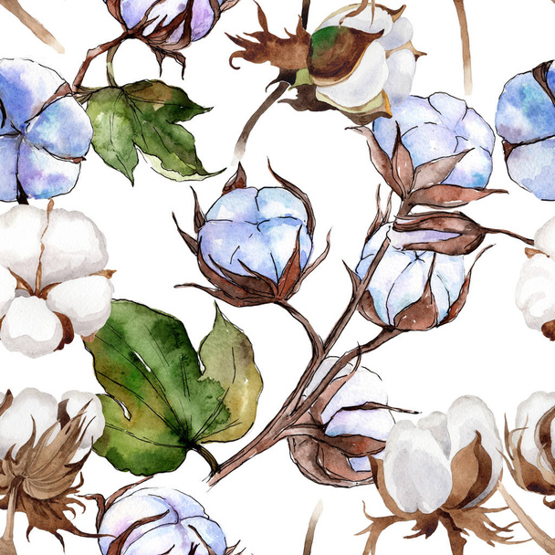 Wildflower cotton flower pattern  in a watercolor style. - Photo, Image