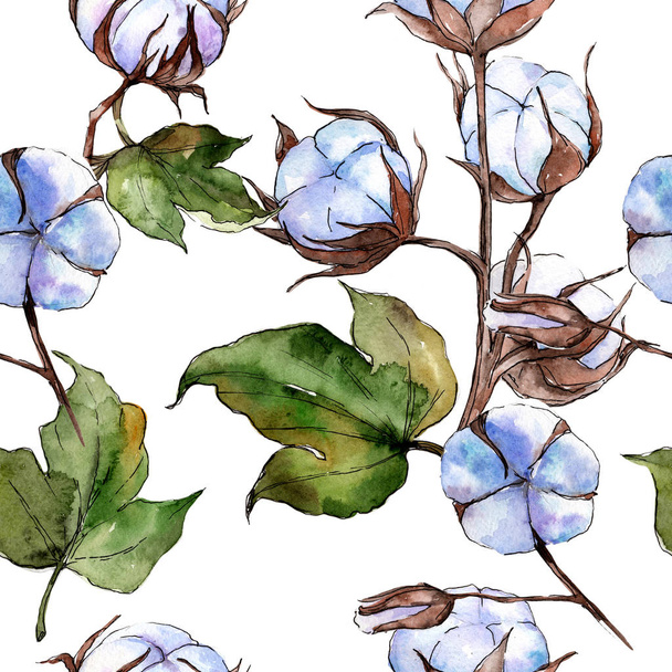Wildflower cotton flower pattern  in a watercolor style. - Fotó, kép