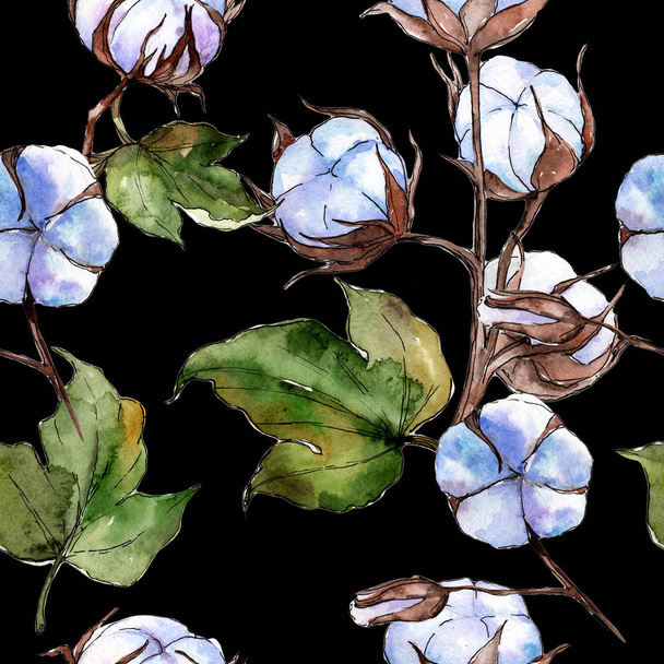 Wildflower cotton flower pattern  in a watercolor style. - Foto, imagen