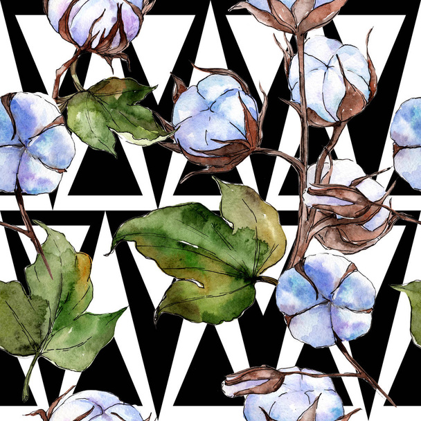 Wildflower cotton flower pattern  in a watercolor style. - Фото, изображение