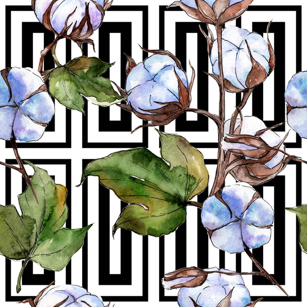 Patrón de flores de algodón de flor silvestre en un estilo de acuarela
. - Foto, Imagen
