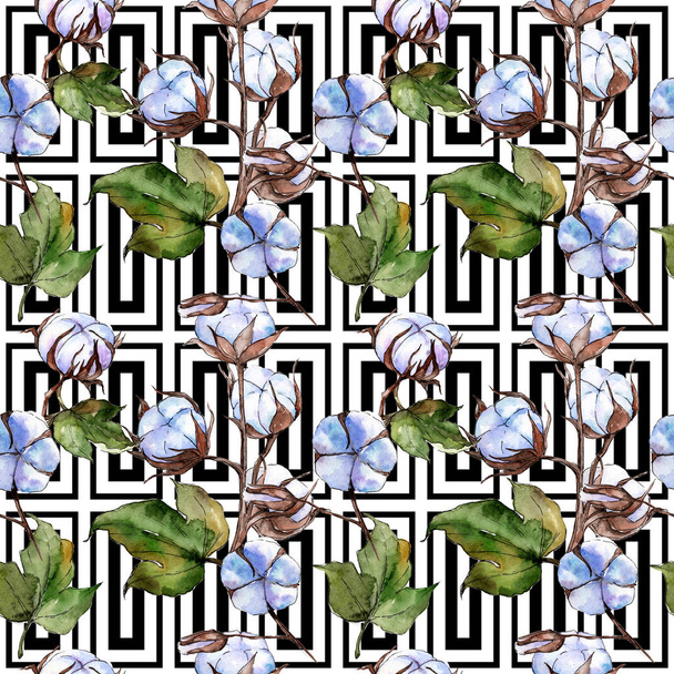 Wildflower cotton flower pattern  in a watercolor style. - Foto, Imagen