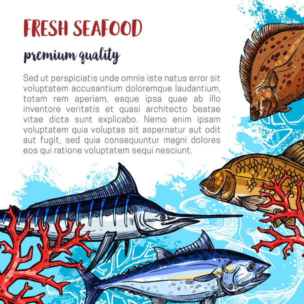 Vektorposter mit frischen Meeresfrüchten und Fischgerichten - Vektor, Bild