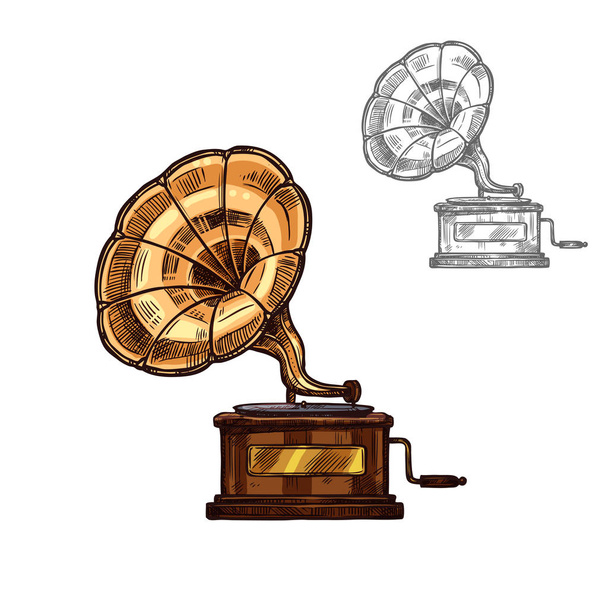Croquis vectoriel gramophone rétro lecteur de musique
 - Vecteur, image