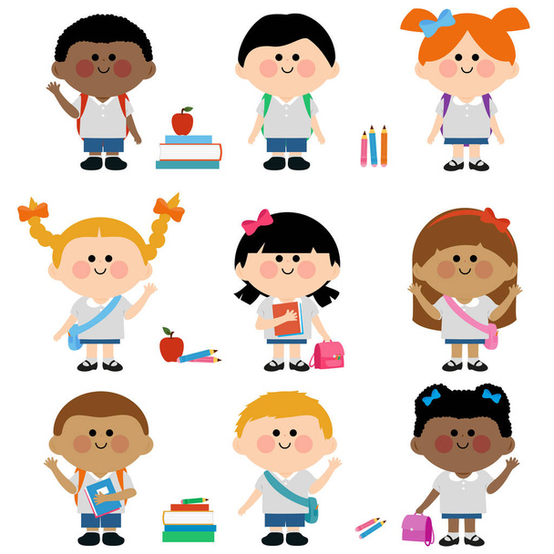 Ποικιλόμορφη ομάδα παιδιών φοιτητών - Διάνυσμα, εικόνα