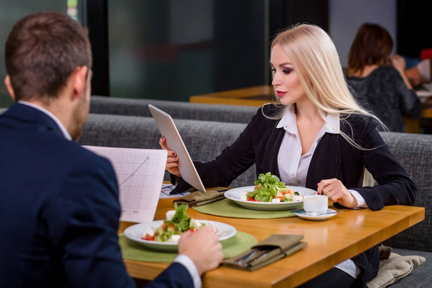 woman and man on business lunch - Photo, Image