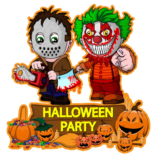 Halloween plakát design s vektor vrah s maskou a zlo klaun znaky - Vektor, obrázek