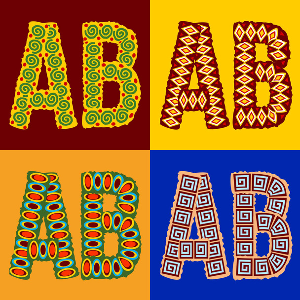 Vector set etnische lettertype met Afrikaanse ornament. Optionele verschillende stijlen. Letters A B - Vector, afbeelding