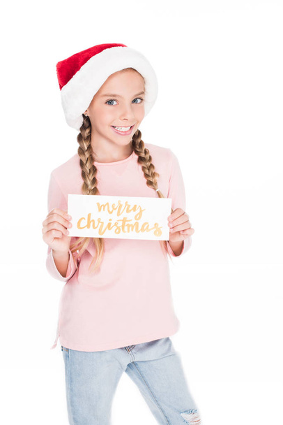 child with merry christmas card - 写真・画像