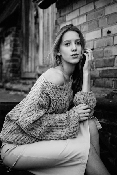attractive woman in sweater - Photo, image