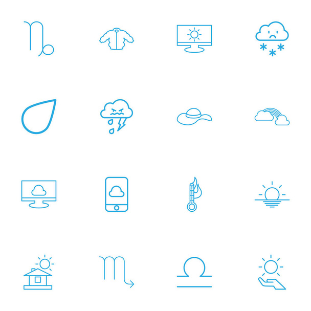 Set Of 16 Editable Climate Outline Icons. Includes Symbols Such As Raindrop, Coat, Goat And More. Can Be Used For Web, Mobile, UI And Infographic Design. - Vector, Image