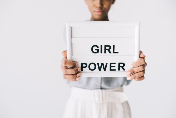 african american woman with girl power board - Photo, Image