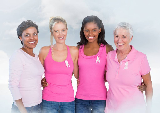 Breast cancer women with sky clouds background - Foto, afbeelding