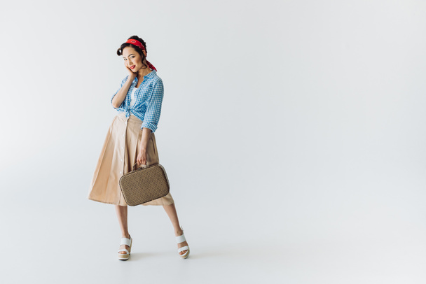 stylish asian woman with suitcase - Photo, Image