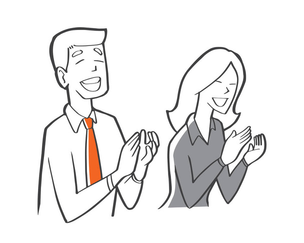 egy üzletember és üzleti nő, tapsoló kéz a találkozó szoba, irodai és munkahelyi koncepció.  - Vektor, kép