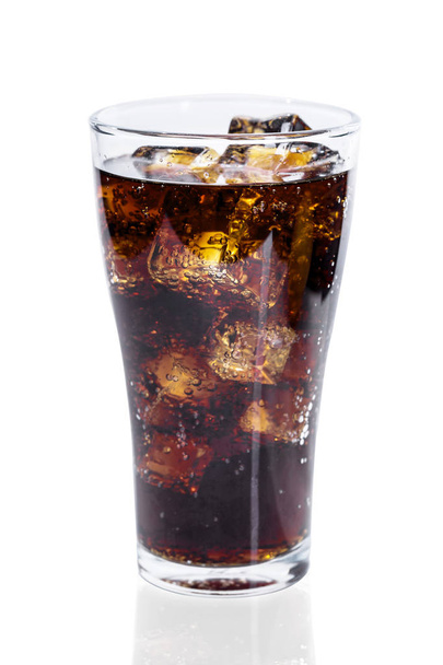 Cola in glass with ice isolated  on white background . - Photo, Image