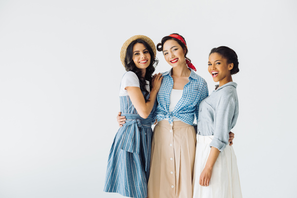 multicultural women in retro clothing - Photo, Image
