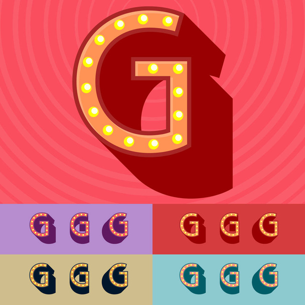 Vector vintage light up set of Alphabet Letters, Symbols, Numbers. Uppercase letter G - Vector, Image