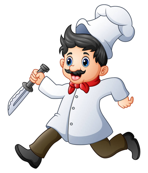 Chef de dibujos animados corriendo con un cuchillo
 - Vector, Imagen
