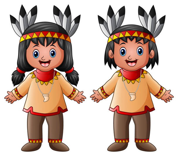 Cartoon children native Indian American - Вектор, зображення
