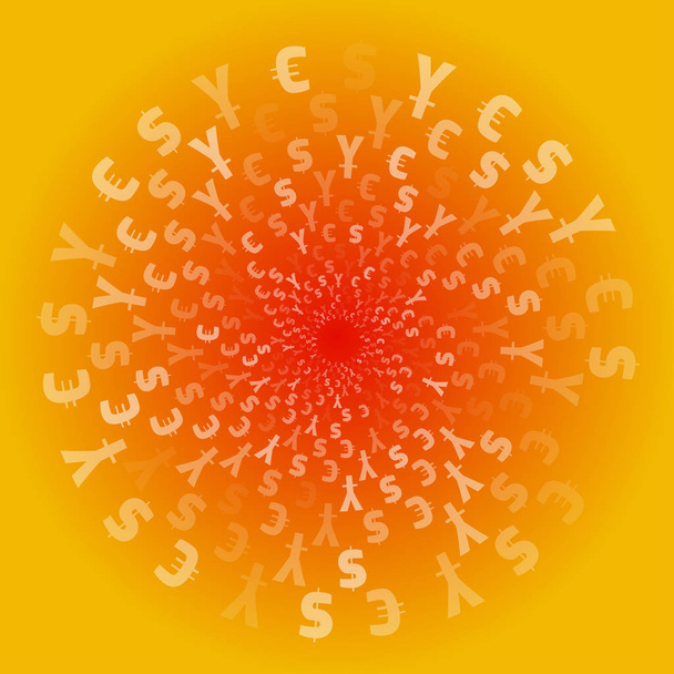 Símbolos de Moeda Mundial. Padrão de fundo. Símbolos de moeda isolados em um círculo. amarelo
 - Vetor, Imagem