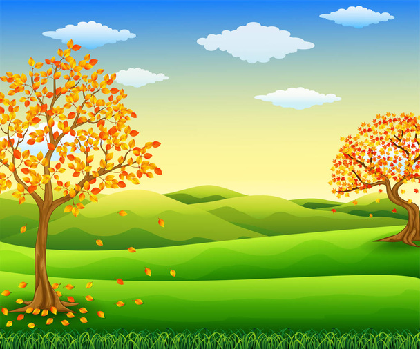 Jesienne drzewo z opadającymi liśćmi - Wektor, obraz