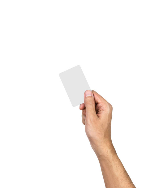 Naam kaart leeg te houden met de hand geïsoleerd op witte achtergrond - Foto, afbeelding