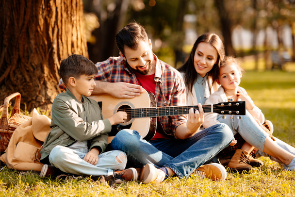 Семья с детьми на пикнике
 - Фото, изображение