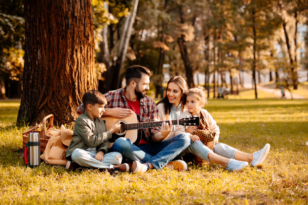 Familie auf Picknick mit Gitarre - Foto, Bild