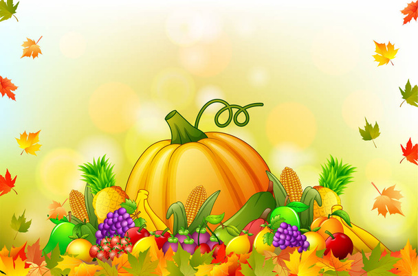 Autumn background with fruit and leaves - Vector, Image