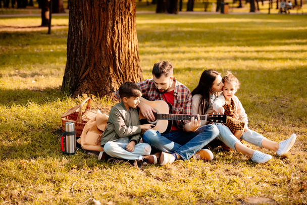 Family on picnic playing guitar - Fotografie, Obrázek