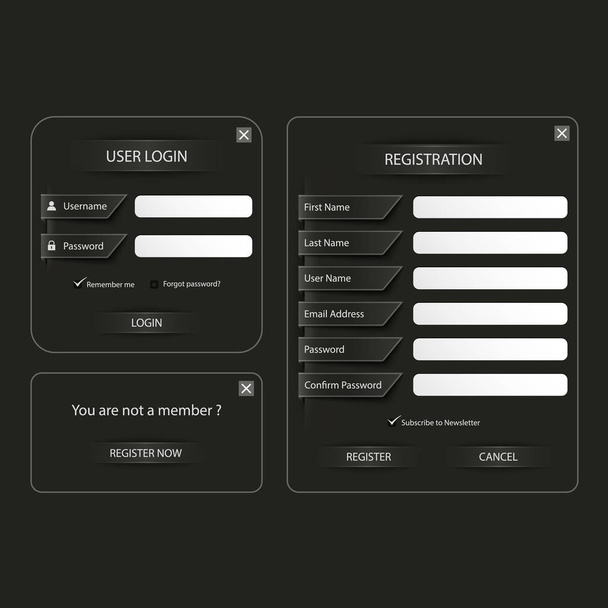 Collection dark log in and register web screen template - Vektor, obrázek