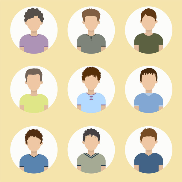 collection of icons of men in flat style. male avatars. set of images of young men. vector illustration. - Vector, Image