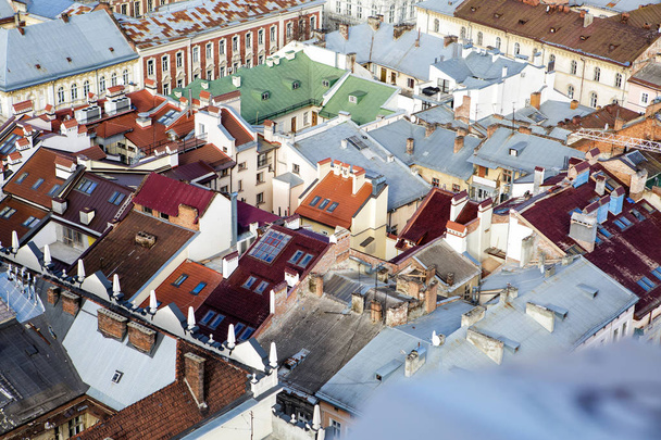 view from above on  roofs of  houses of  city of Lviv. - Photo, image