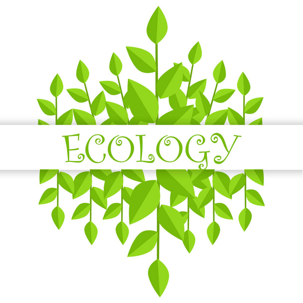 Ecology Banner with Green Branches and Leaves - Vector, Imagen
