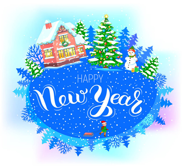 Round banner Happy New Year - Διάνυσμα, εικόνα