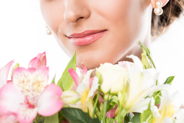 woman with bouquet of flowers - Photo, Image