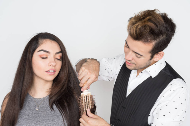 Hair Stylist With Customer At Salon - Фото, изображение