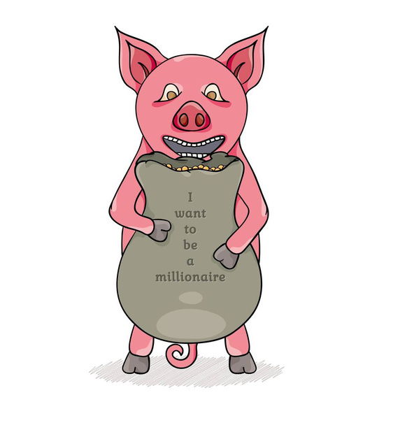 pig and bag with gold coins - Vector, Image